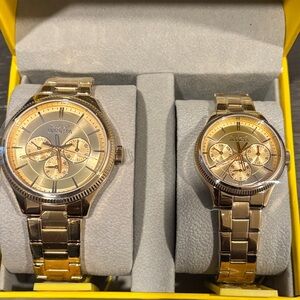 Invicta Gold Tone His and Hers Watch Set